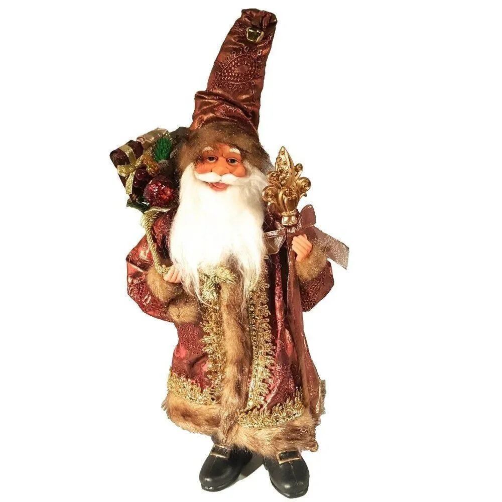 Vintage 90s North Pole Trading Victorian Jester Santa Burgundy Gold Figure New